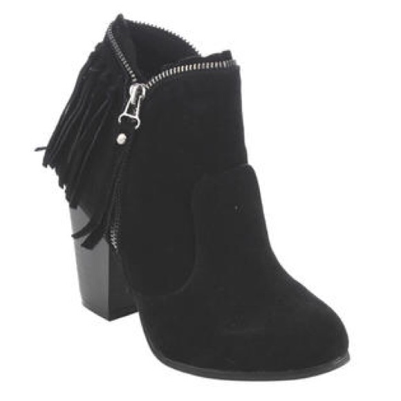 Yoki women’s fringe side zipper heel black - Picture 1 of 1